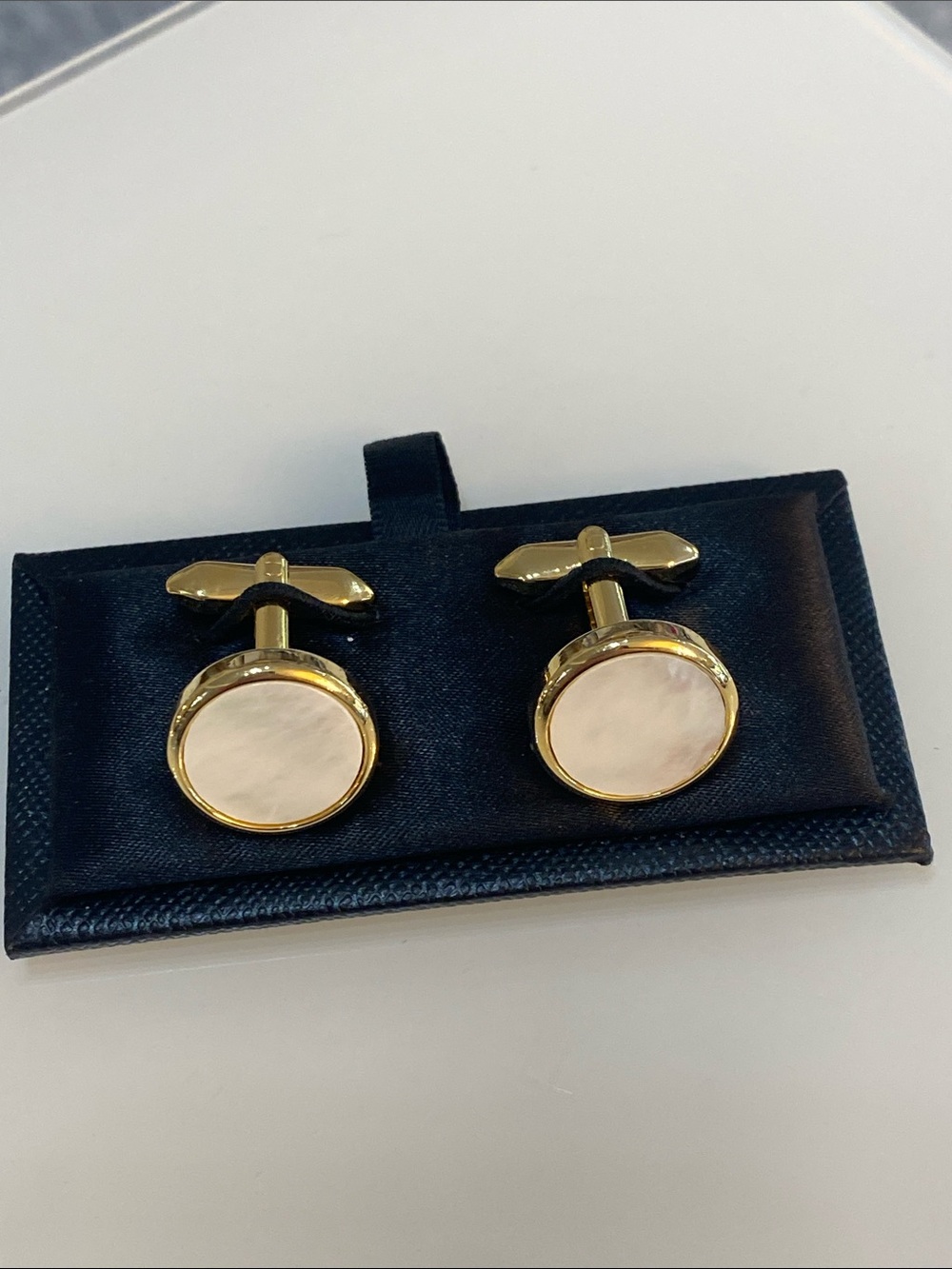 Gold Tone Mother-of-Pearl Round Cufflinks